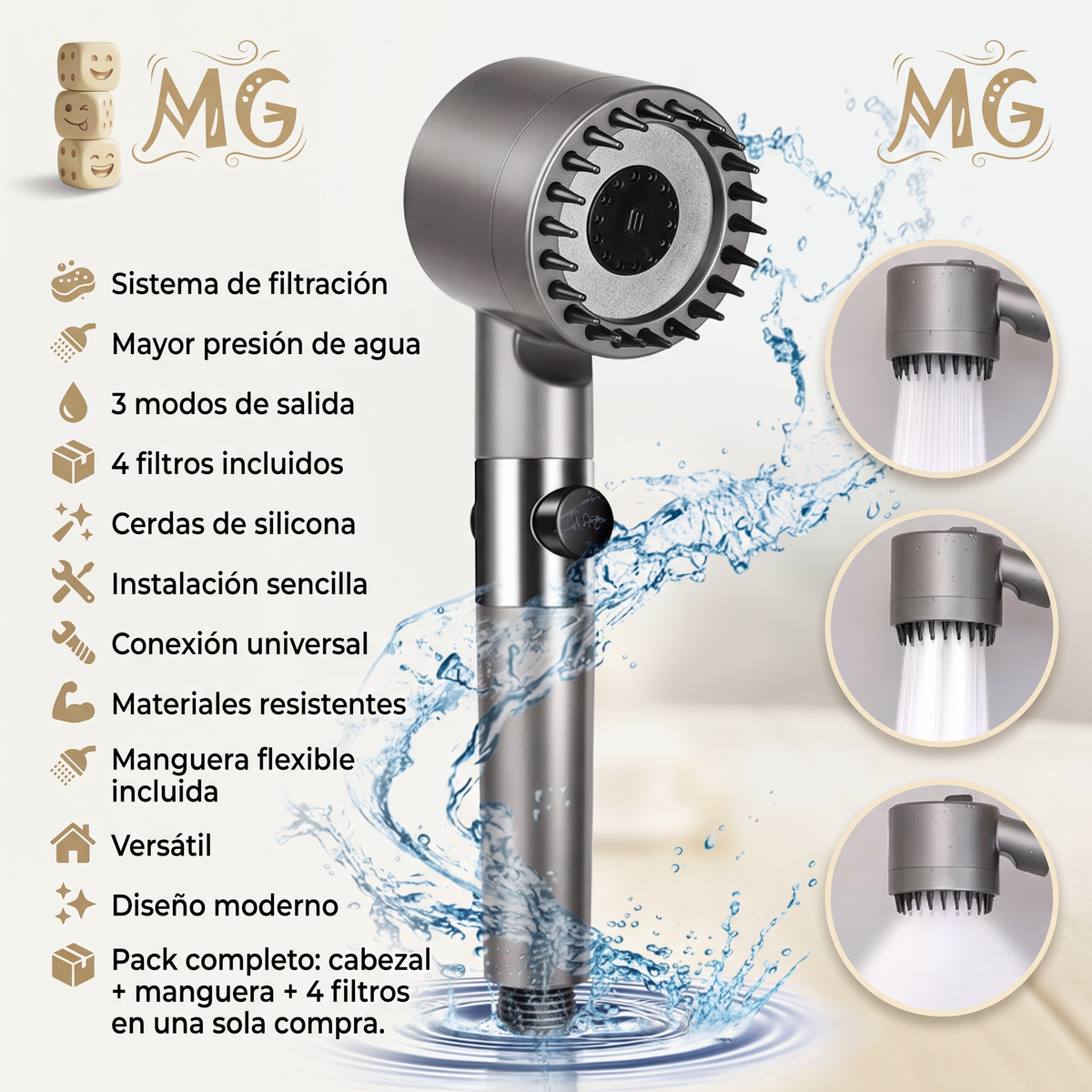 AquaClean – Ducha Filtrante de Impurezas + 4 Filtros